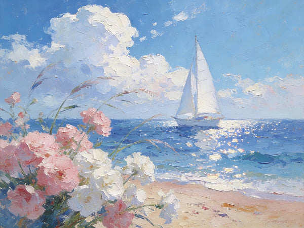 Landscape Oil Paintings, A Sun-Drenched Shore, Small Oil Paintings on Canvas, Palette Knife Artwork, Hand Painted Wall Art, Original Canvas Paintings-Grace Painting Crafts