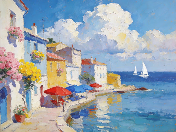 The Quiet Seaside Town, Small Oil Paintings on Canvas, Palette Knife Artwork, Landscape Small Paintings, Small Wall Paintings, Original Oil Paintings-Grace Painting Crafts