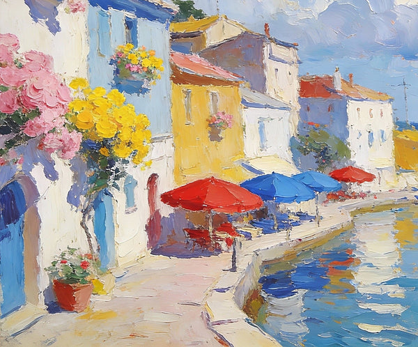 The Quiet Seaside Town, Small Oil Paintings on Canvas, Palette Knife Artwork, Landscape Small Paintings, Small Wall Paintings, Original Oil Paintings-Grace Painting Crafts