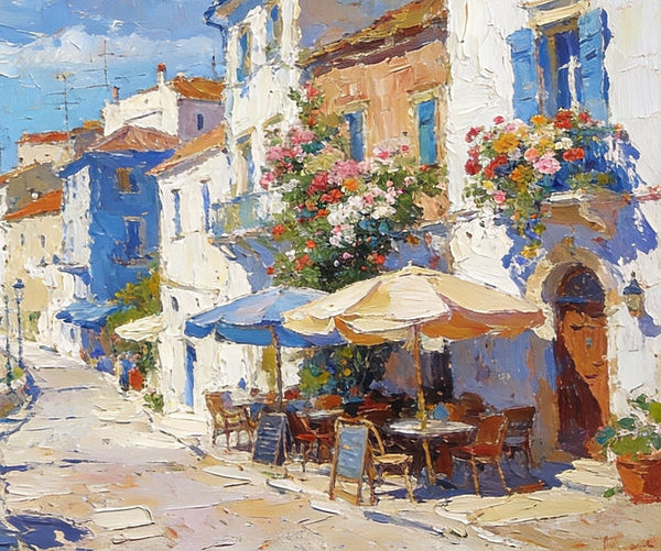 Serene Town by the Sea, A Colorful Coastal Landscape, Hand Painted Canvas Art, On Canvas Small Paintings, Small Landscape Paintings, Landscape Wall Art Paintings, Original Oil Paintings-Grace Painting Crafts