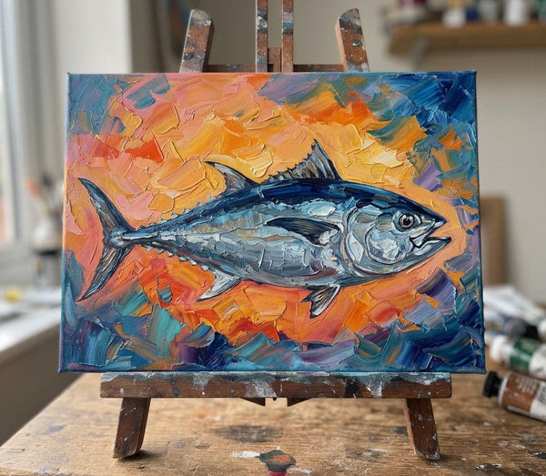 Small Art on Canvas, Salmon Fish Painting, Original Acrylic Paintings, Ready to Hang Artwork, Heavy Texture Painting, Impasto Artwork, Hand Painted Canvas Art-Grace Painting Crafts