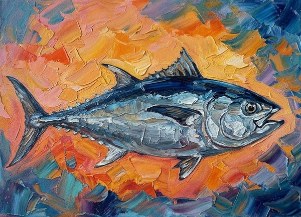 Small Art on Canvas, Salmon Fish Painting, Original Acrylic Paintings, Ready to Hang Artwork, Heavy Texture Painting, Impasto Artwork, Hand Painted Canvas Art-Grace Painting Crafts
