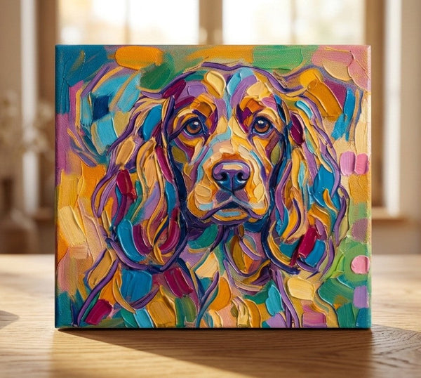 Cocker Spaniel Dog Portrait, Colorful Abstract Pet Portrait Painting, Hand Painted Canvas Art, Impasto Artwork, Small Art on Canvas, Original Acrylic Paintings, Heavy Texture Painting-Grace Painting Crafts