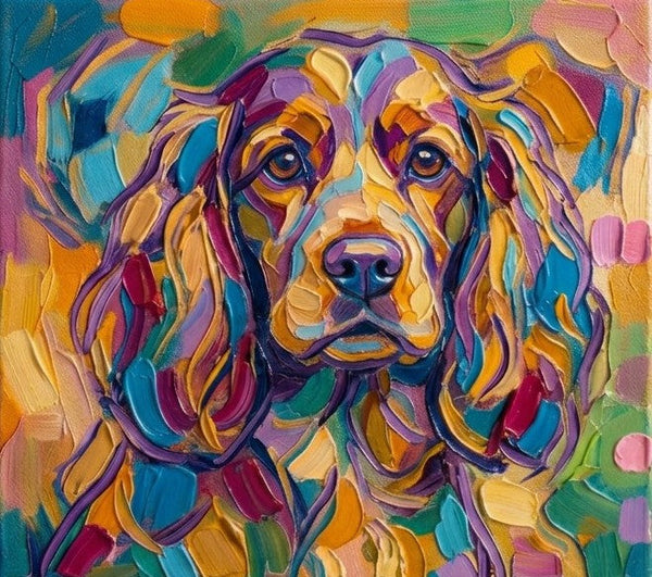 Cocker Spaniel Dog Portrait, Colorful Abstract Pet Portrait Painting, Hand Painted Canvas Art, Impasto Artwork, Small Art on Canvas, Original Acrylic Paintings, Heavy Texture Painting-Grace Painting Crafts