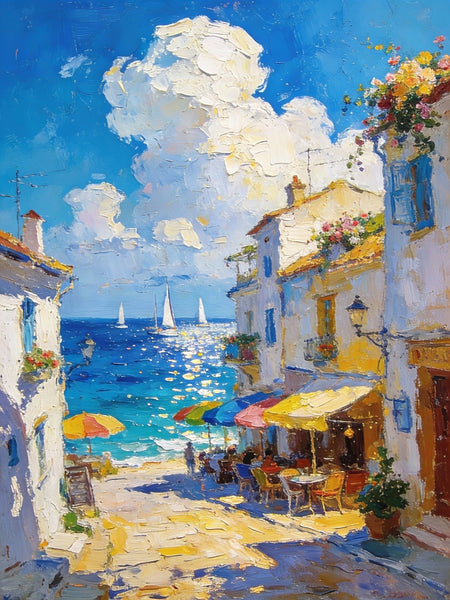 Small Paintings On Canvas, Vibrant Coastal Village, Colorful Houses by the Sea, Hand Painted Canvas Art, Landscape Oil Paintings, Original Artwork Small Paintings on Wall-Grace Painting Crafts