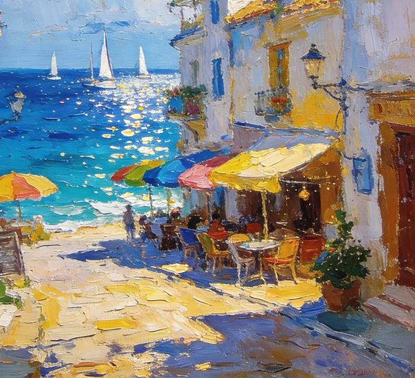 Small Paintings On Canvas, Vibrant Coastal Village, Colorful Houses by the Sea, Hand Painted Canvas Art, Landscape Oil Paintings, Original Artwork Small Paintings on Wall-Grace Painting Crafts