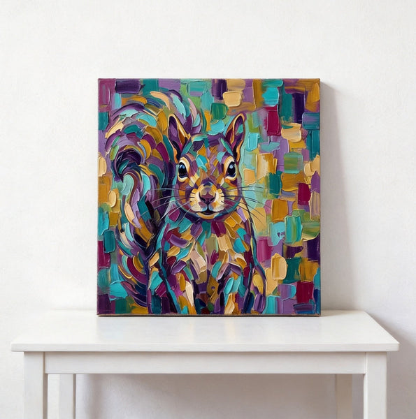 Hand Painted Canvas Art, Abstract Squirrel Painting, Impasto Artwork, Abstract Animal Painting, Original Acrylic Paintings, Heavy Texture Painting, Small Art on Canvas-Grace Painting Crafts