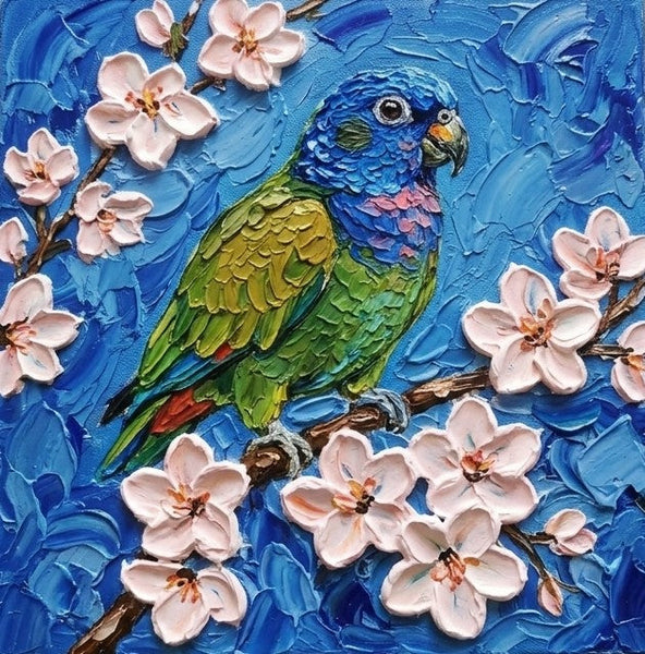 Parrot Bird Painting, Small Art on Canvas, Heavy Texture Painting, Ready to Hang Painting, Impasto Artwork, Original Acrylic Paintings, Hand Painted Canvas Art-Grace Painting Crafts