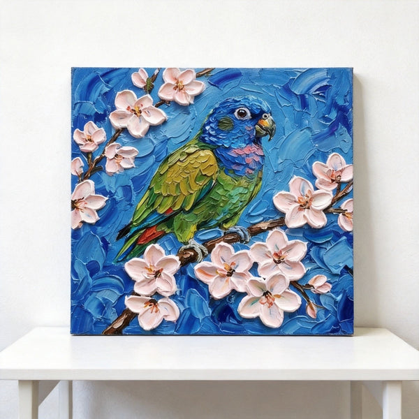 Parrot Bird Painting, Small Art on Canvas, Heavy Texture Painting, Ready to Hang Painting, Impasto Artwork, Original Acrylic Paintings, Hand Painted Canvas Art-Grace Painting Crafts