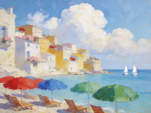 Original Oil Paintings, An Exclusive Summer by the Mediterranean, Palette Knife Artwork, Landscape Canvas Paintings, Small Oil Paintings on Canvas, Hand Painted Canvas Art-Grace Painting Crafts