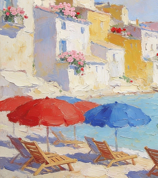 Original Oil Paintings, An Exclusive Summer by the Mediterranean, Palette Knife Artwork, Landscape Canvas Paintings, Small Oil Paintings on Canvas, Hand Painted Canvas Art-Grace Painting Crafts
