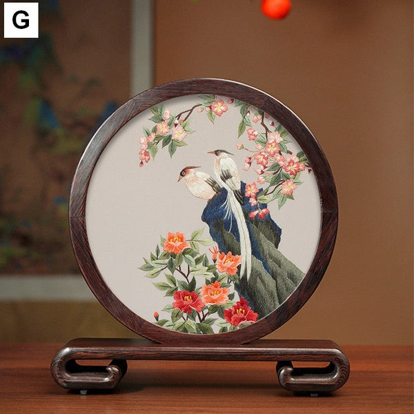 Creative Birthday Gift, Flower and Birds Embroidery Ornaments, Traditional Chinese Suzhou Silk Embroidered Ornament, Premium Souvenir, Exclusive Business Presents-Grace Painting Crafts