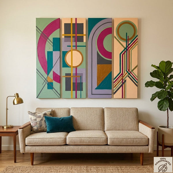 Hand Painted Canvas Art, Modern Contemporary Paintings, Multi Panel Wall Art Paintings, Geometric Abstract Artwork-Grace Painting Crafts