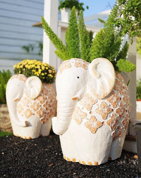 Animal Statue for Garden Ornaments, Oversized Modern Garden Flower Pot, Extra Large Elephant Garden Flowerpots, Resin Statue for Garden, Villa Outdoor Garden Flower Pots-Grace Painting Crafts