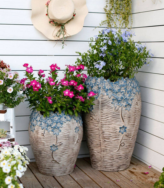 Extra Large Garden Flower Planters, Oversized Garden Flower Pot, Garden Ornaments, Large Resin Gardern Flower Planter, Modern Outdoor Garden Flower Pots-Grace Painting Crafts