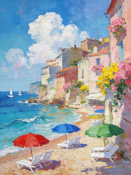 Summer by the Shore, Seashore Beach Painting, Small Landscape Paintings, Impasto Paintings, Small Paintings on Canvas, Palette Knife Wall Art, Original Small Paintings on Canvas-Grace Painting Crafts