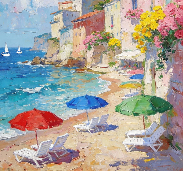 Summer by the Shore, Seashore Beach Painting, Small Landscape Paintings, Impasto Paintings, Small Paintings on Canvas, Palette Knife Wall Art, Original Small Paintings on Canvas-Grace Painting Crafts