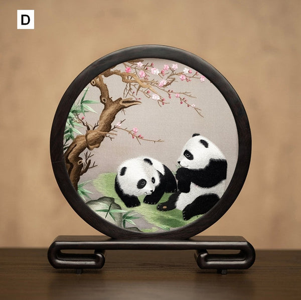 Unique Birthday Gift, Exclusive Business Present Panda Embroidered Decor, Traditional Chinese Suzhou Embroidery Ornament, Premium Souvenir-Grace Painting Crafts