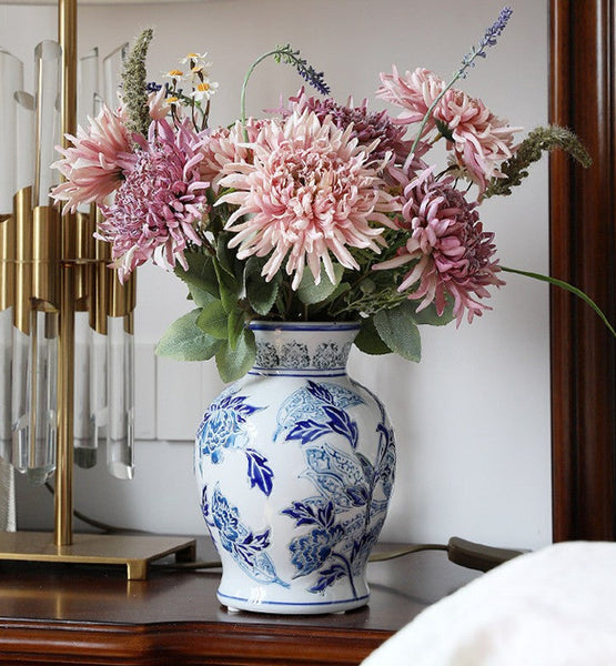 Porcelain Flower Vases, Centerpiece Ceramic Bouquet Vases, Handmade Flower Vase, Vintage Flower Vases on Dining Table-Grace Painting Crafts