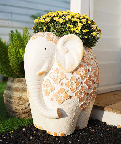 Animal Statue for Garden Ornaments, Oversized Modern Garden Flower Pot, Extra Large Elephant Garden Flowerpots, Resin Statue for Garden, Villa Outdoor Garden Flower Pots-Grace Painting Crafts