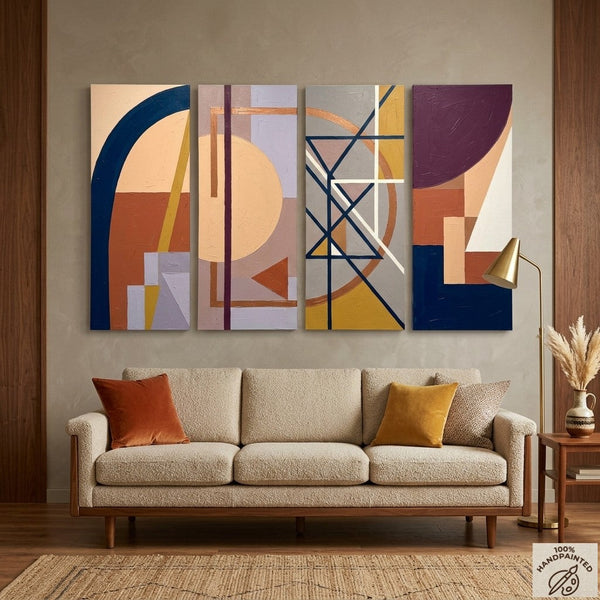 Original Contemporary Paintings, Hand Painted Canvas Art, Multi Panel Wall Art Paintings, Geometric Abstract Artwork-Grace Painting Crafts