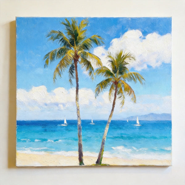 Impressions of a Sunny Seaside Day, Hand Painted Canvas Art, Original Seascape Paintings, Original Oil Paintings, Buy Small Artwork Online, Small Canvas Wall Art Paintings-Grace Painting Crafts