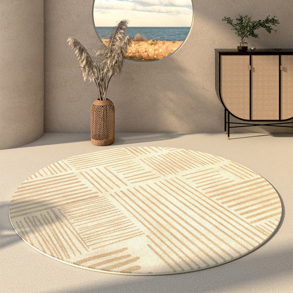 Abstract Modern Area Rugs, Round Area Rugs under Coffee Table, Circular Contemporary Modern Rugs for Dining Room, Unique Bedroom Floor Carpets-Grace Painting Crafts