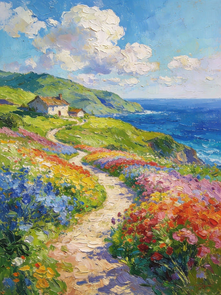 Serene Floral Path, A Luminous Landscape, Original Artwork Small Paintings, Hand Painted Canvas Art, Heavy Texture Wall Art Paintings, On Canvas Small Paintings-Grace Painting Crafts