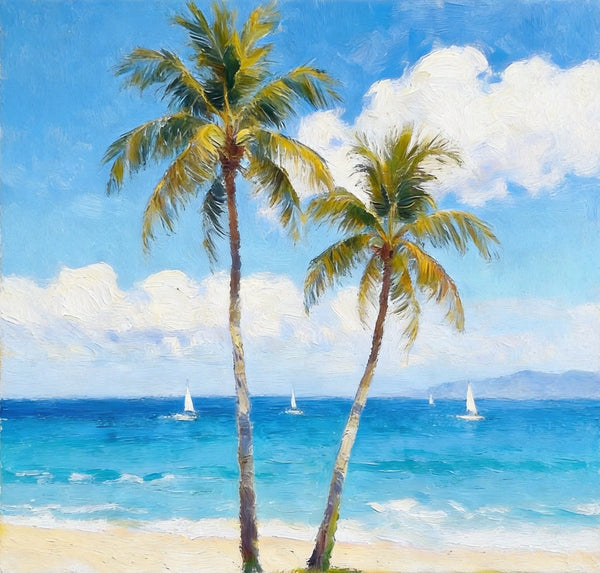 Impressions of a Sunny Seaside Day, Hand Painted Canvas Art, Original Seascape Paintings, Original Oil Paintings, Buy Small Artwork Online, Small Canvas Wall Art Paintings-Grace Painting Crafts