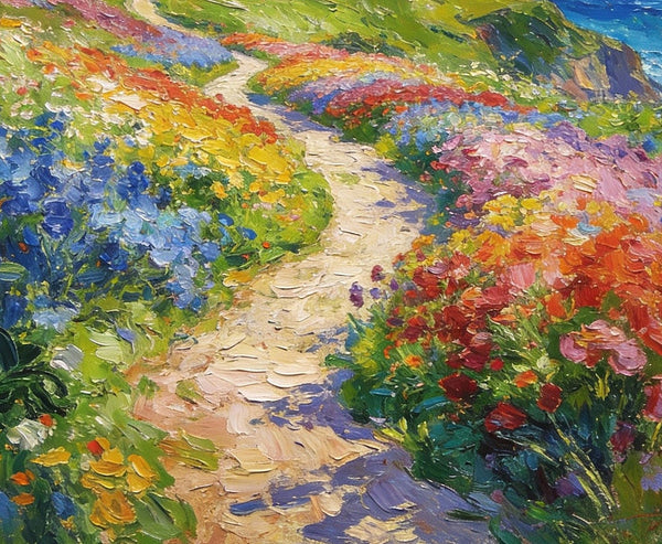 Serene Floral Path, A Luminous Landscape, Original Artwork Small Paintings, Hand Painted Canvas Art, Heavy Texture Wall Art Paintings, On Canvas Small Paintings-Grace Painting Crafts