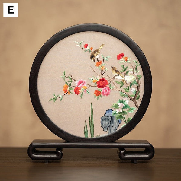 Flower and Bird Embroidered Decor, Unique Birthday Gift, Exclusive Business Present, Traditional Chinese Suzhou Embroidery Ornament, Premium Souvenir-Grace Painting Crafts