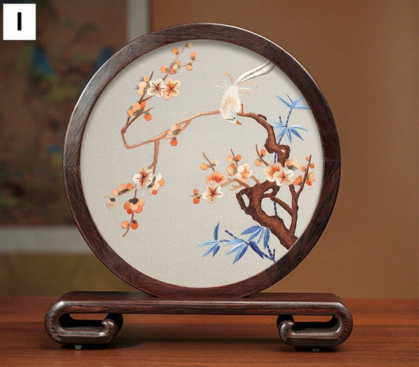 Traditional Chinese Suzhou Silk Embroidered Ornament, Premium Souvenir, Exclusive Business Presents, Creative Birthday Gift, Flower and Birds Embroidery Ornaments-Grace Painting Crafts