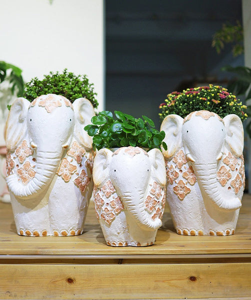 Animal Statue for Garden Ornaments, Oversized Modern Garden Flower Pot, Extra Large Elephant Garden Flowerpots, Resin Statue for Garden, Villa Outdoor Garden Flower Pots-Grace Painting Crafts