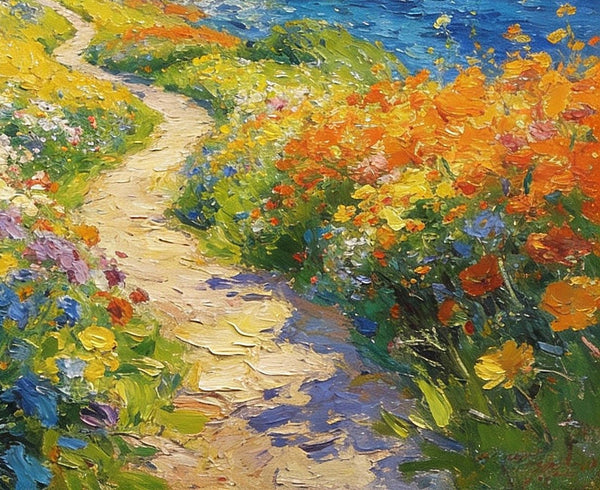 On Canvas Small Paintings, A Cottage by the Azure Sea, Hand Painted Canvas Art, Original Artwork Small Paintings on Wall, Landscape Oil Paintings-Grace Painting Crafts