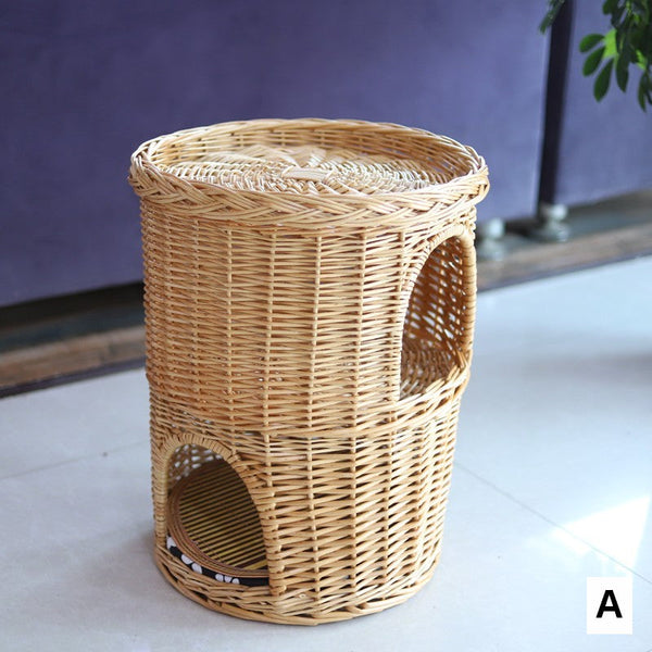 Triple-Layer Cat Bed, Large Cat House Basket with Washable Cushion for Indoor Cats and Dogs-Grace Painting Crafts