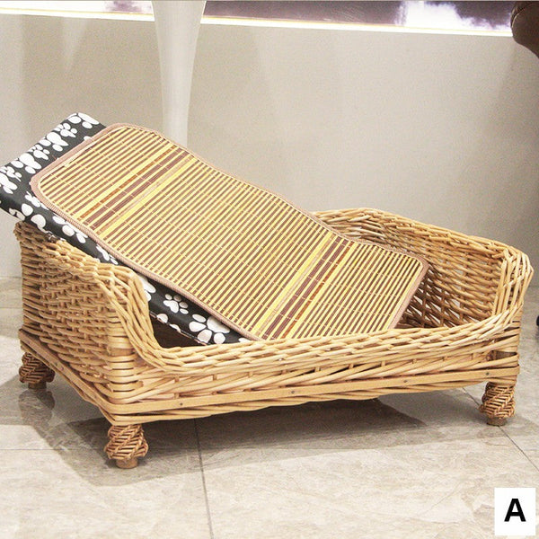 Hand Woven Rattan Cat Beds, Extra Large Natural Wicker Dog Bed with Washable Cushion for Indoor Cats and Dogs-Grace Painting Crafts