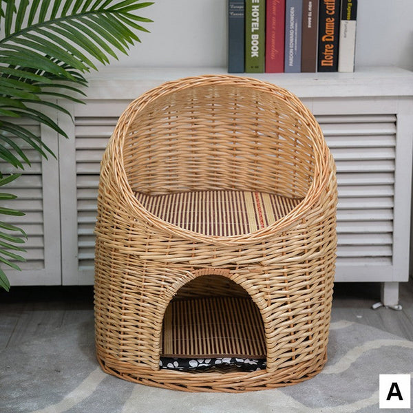 Large Cat House Basket with Washable Cushion for Indoor Cats and Dogs, Double-Layer Cat Bed-Grace Painting Crafts