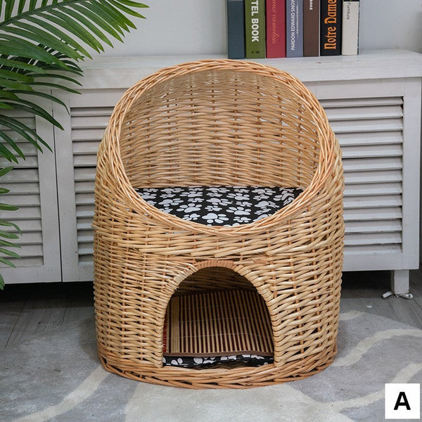 Large Cat House Basket with Washable Cushion for Indoor Cats and Dogs, Double-Layer Cat Bed-Grace Painting Crafts