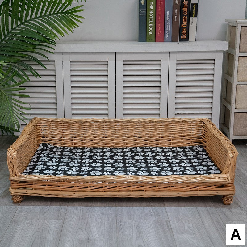 Large Hand Woven Rattan Cat Beds, Extra Large Natural Wicker Dog Bed with Washable Cushion for Indoor Cats and Dogs-Grace Painting Crafts