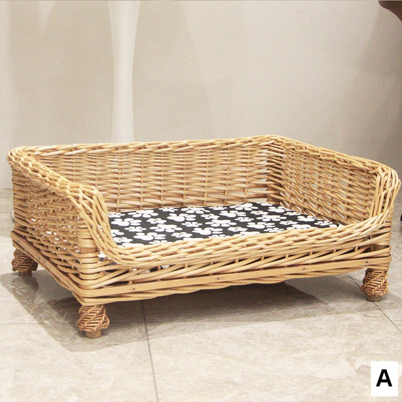 Large Natural Wicker Dog Bed with Washable Cushion for Indoor Cats and Dogs, Hand Woven Rattan Cat Beds-Grace Painting Crafts