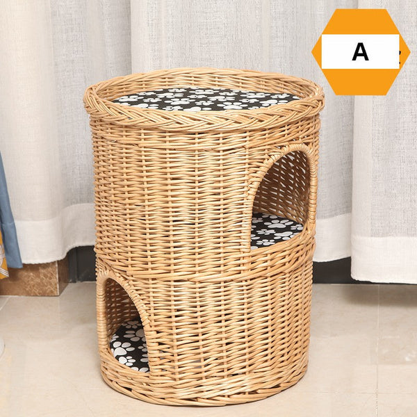 Large Cat House Basket with Washable Cushion for Indoor Cats and Dogs, Triple-Layer Cat Bed-Grace Painting Crafts