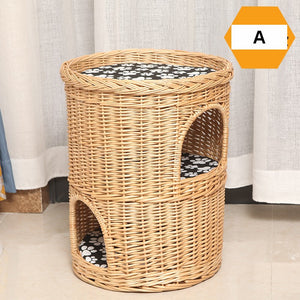 Triple-Layer Cat Bed, Large Cat House Basket with Washable Cushion for Indoor Cats and Dogs-Grace Painting Crafts
