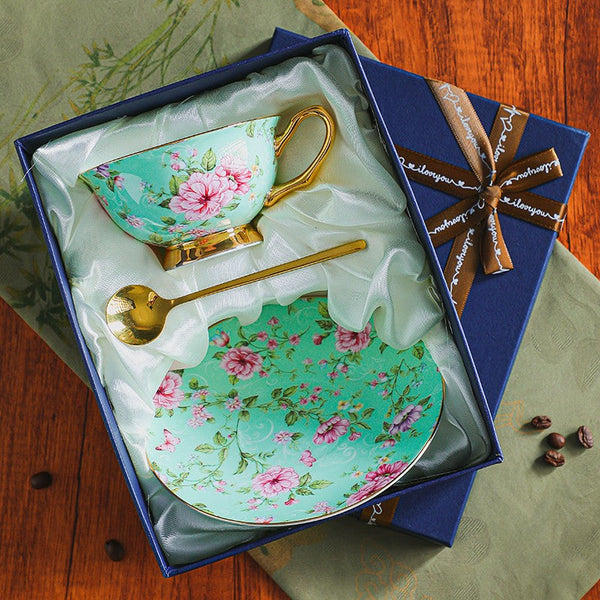 Floral Porcelain Tea Cup and Saucer Set, Afternoon British Tea Cup with Saucer, Traditional English Tea Cup and Saucer Set, Ceramic Coffee Cup with Saucer-Grace Painting Crafts