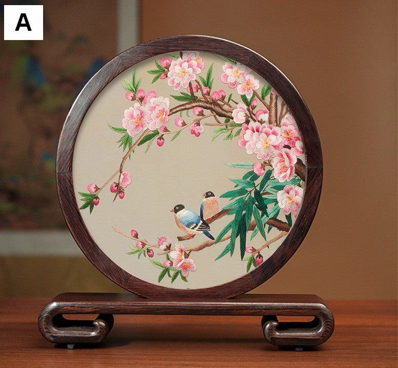 Unique Birthday Gift, Flower and Bird Embroidery Ornaments, Traditional Chinese Suzhou Silk Embroidered Ornament, Premium Souvenir, Exclusive Business Presents-Grace Painting Crafts