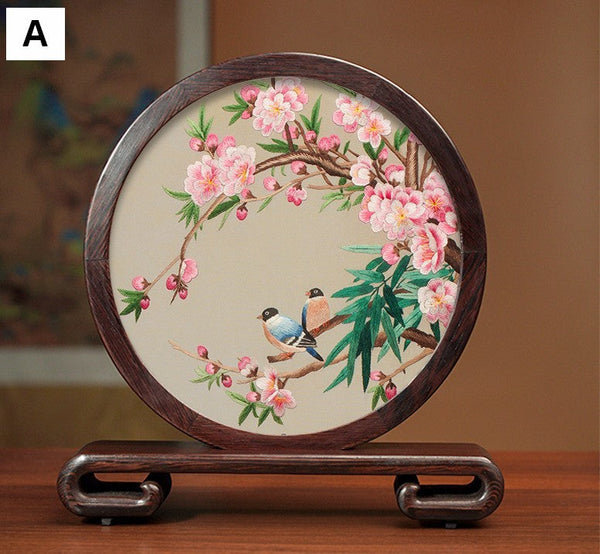 Unique Birthday Gift, Flower and Bird Embroidery Ornaments, Traditional Chinese Suzhou Silk Embroidered Ornament, Premium Souvenir, Exclusive Business Presents-Grace Painting Crafts