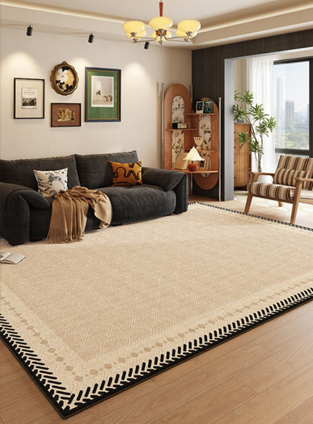 Mid Century Modern Rugs Next to Bed, Modern Rugs for Dining Room, Contemporary Rugs for Bedroom, Cream Modern Carpets for Living Room-Grace Painting Crafts