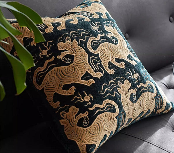 Embroidery Tiger Pattern Pillows for Couch, Contemporary Modern Sofa Pillows, Decorative Throw Pillows for Bedroom, Large Modern Sofa Pillow for Living Room-Grace Painting Crafts
