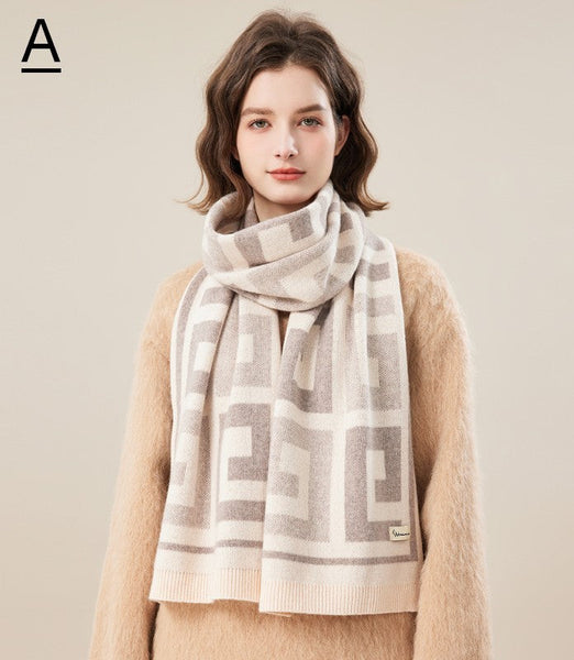 Cold Weather Scarf, Warm Winter Scarf, Soft Cashmere Scarf for Women, Fashion Designer Scarf, Green White Grey Wool Scarf for Women, Casual Scarf for Women-Grace Painting Crafts