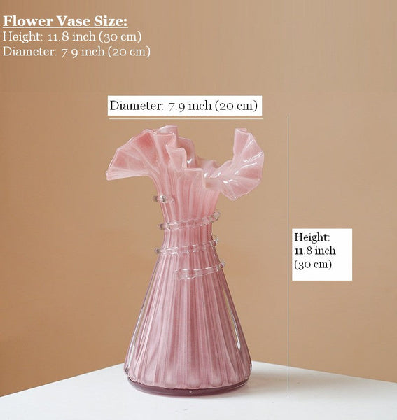 Centerpiece Contemporary Vases on Table, Pink Decorative Glass Vase, Mid Century Glass Vases, Handmade Modern Vases for Bedroom, Modern Glass Vase for Flowers-Grace Painting Crafts