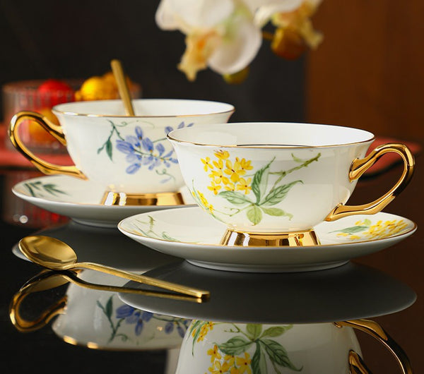 Unique Tea Cup and Saucer in Gift Box, Floral Ceramic Coffee Cup with Saucer, Beautiful British Tea Cup and Saucer, Porcelain Tea Cup Saucer Set